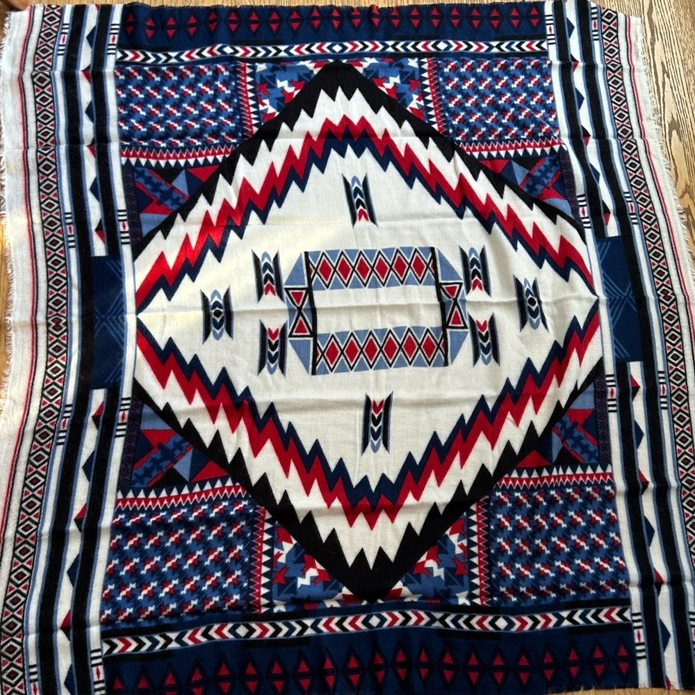 Jackson Rowe Red, Navy & White Geometric Patterned Scarf Wrap